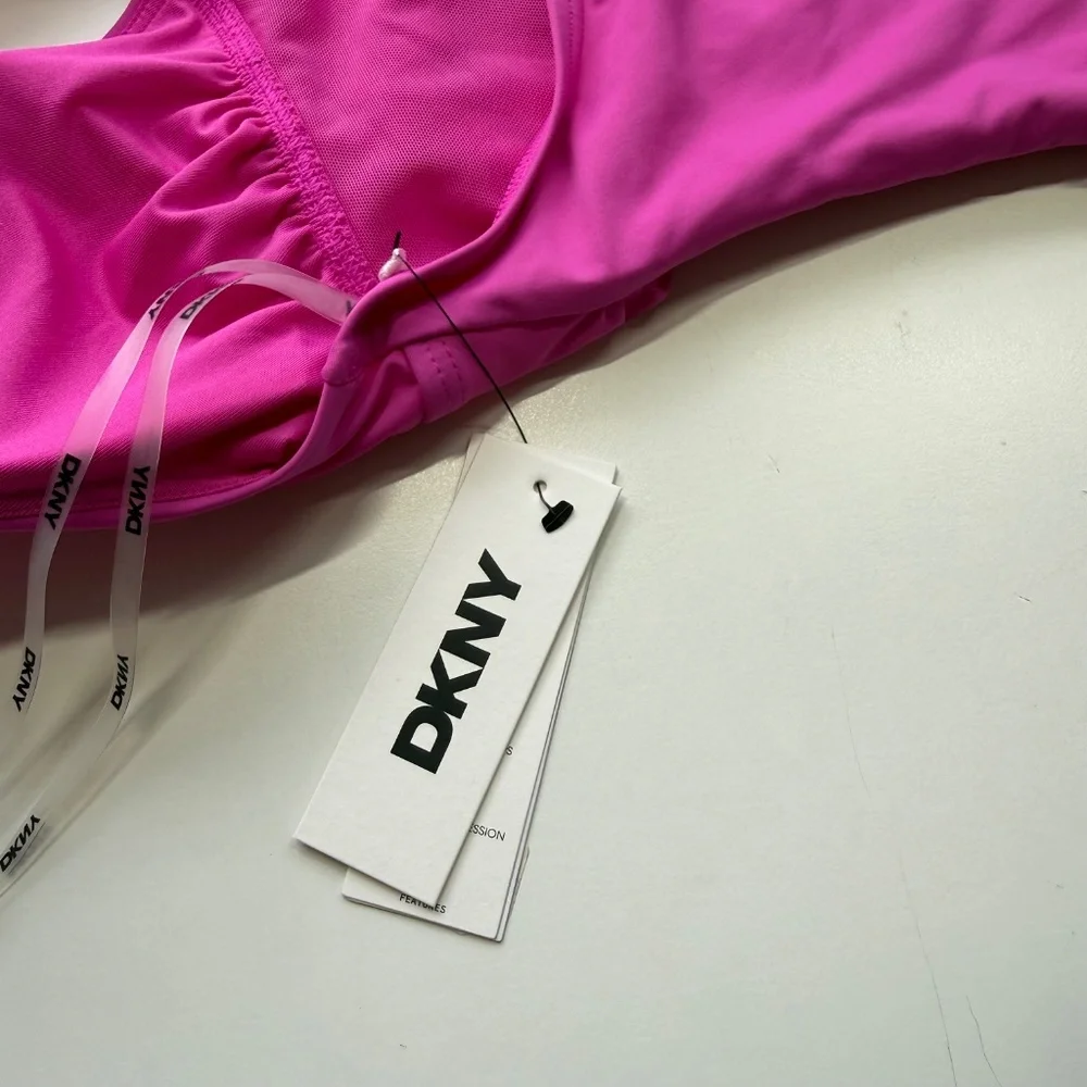 DKNY Womens Standard Triangle Shirred Carnation Pink Halter One Piece Swimsuit - Picture 7 of 8